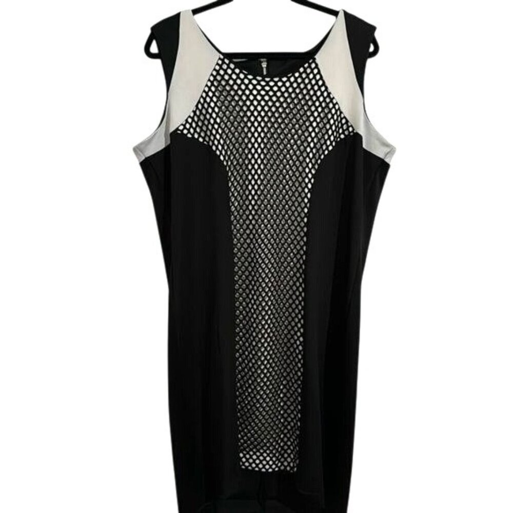 Ashley Stewart Black/White Sleeveless Mesh Panel Dress Size 18 Polyester/Spandex